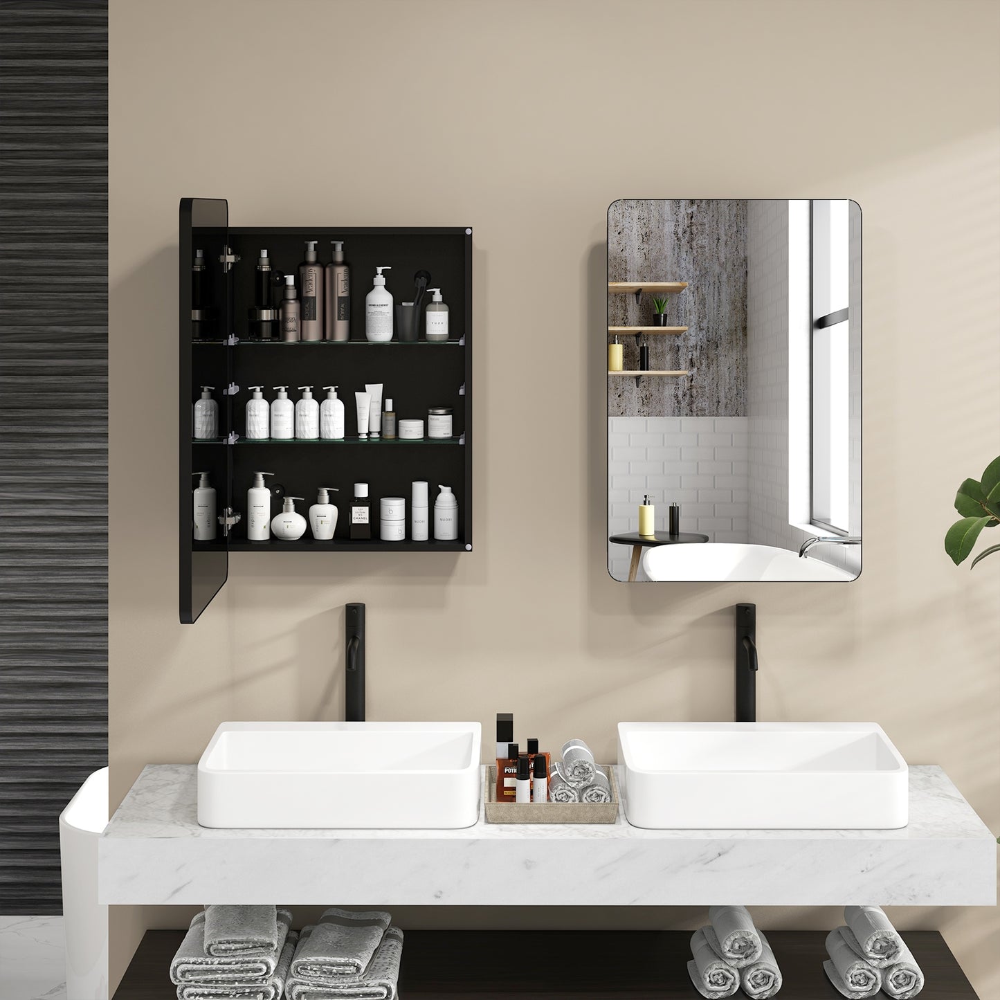 Space Saving Wall Mounted Medicine Cabinet with Adjustable Shelves & Tempered Mirror