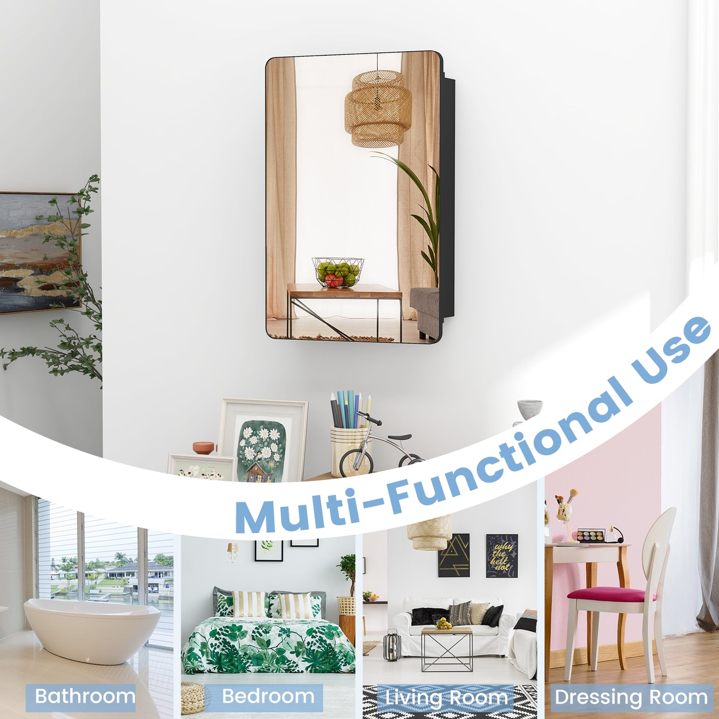 Space Saving Wall Mounted Medicine Cabinet with Adjustable Shelves & Tempered Mirror