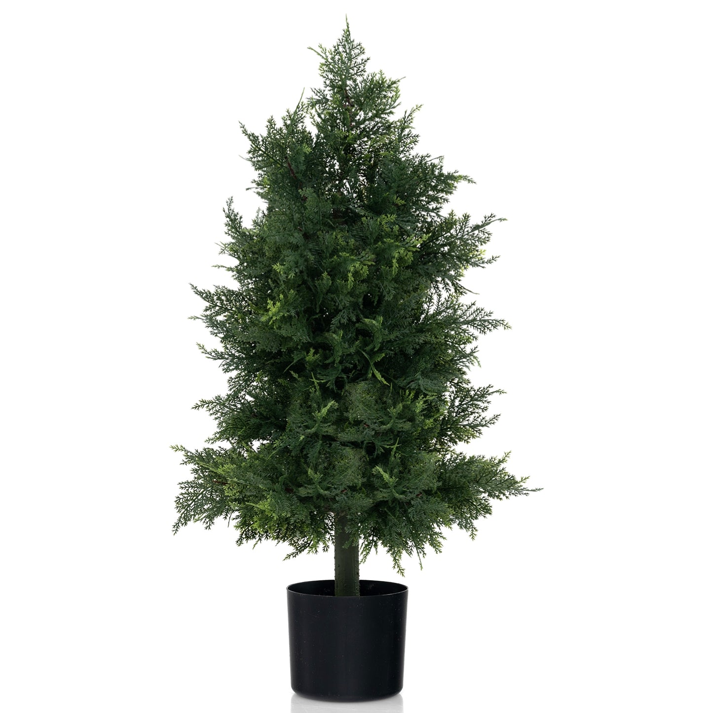 31.5" Artificial Cedar Topiary Tree with Realistic Leaves, Faux Trunk, and Cement filled Pot
