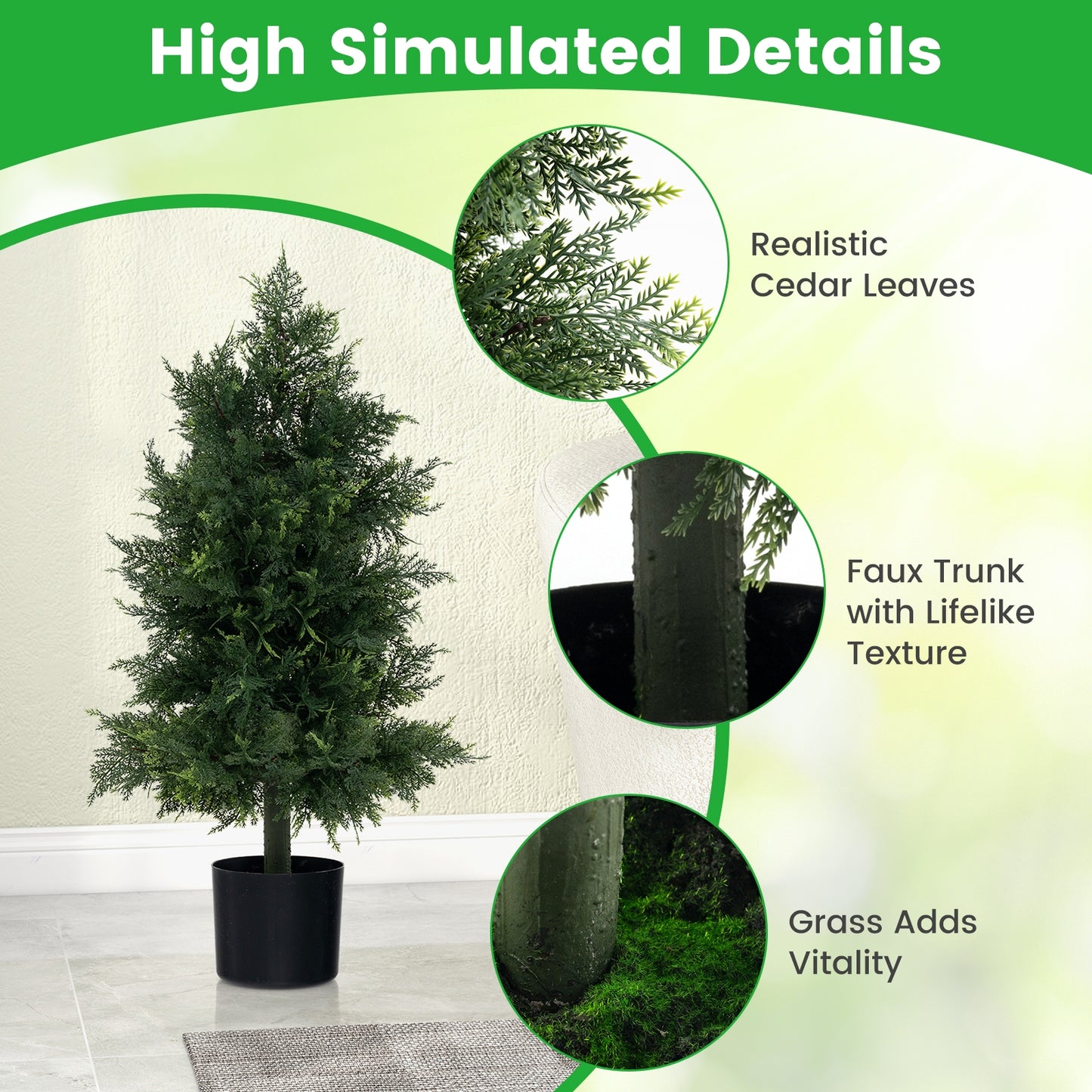 31.5" Artificial Cedar Topiary Tree with Realistic Leaves, Faux Trunk, and Cement filled Pot