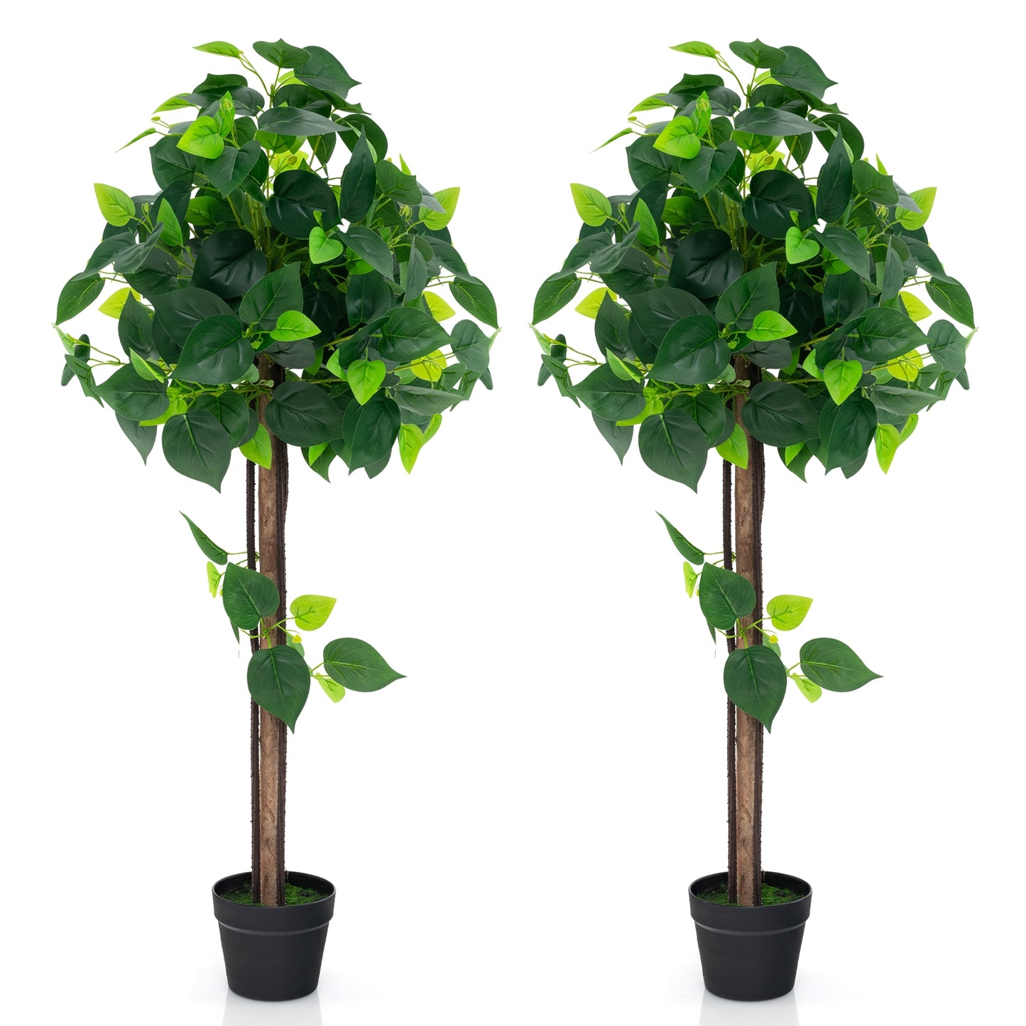 45 Inch Artificial Hydrangea Tree with Bendable Branches, Real Wood Trunk & Cement Pot