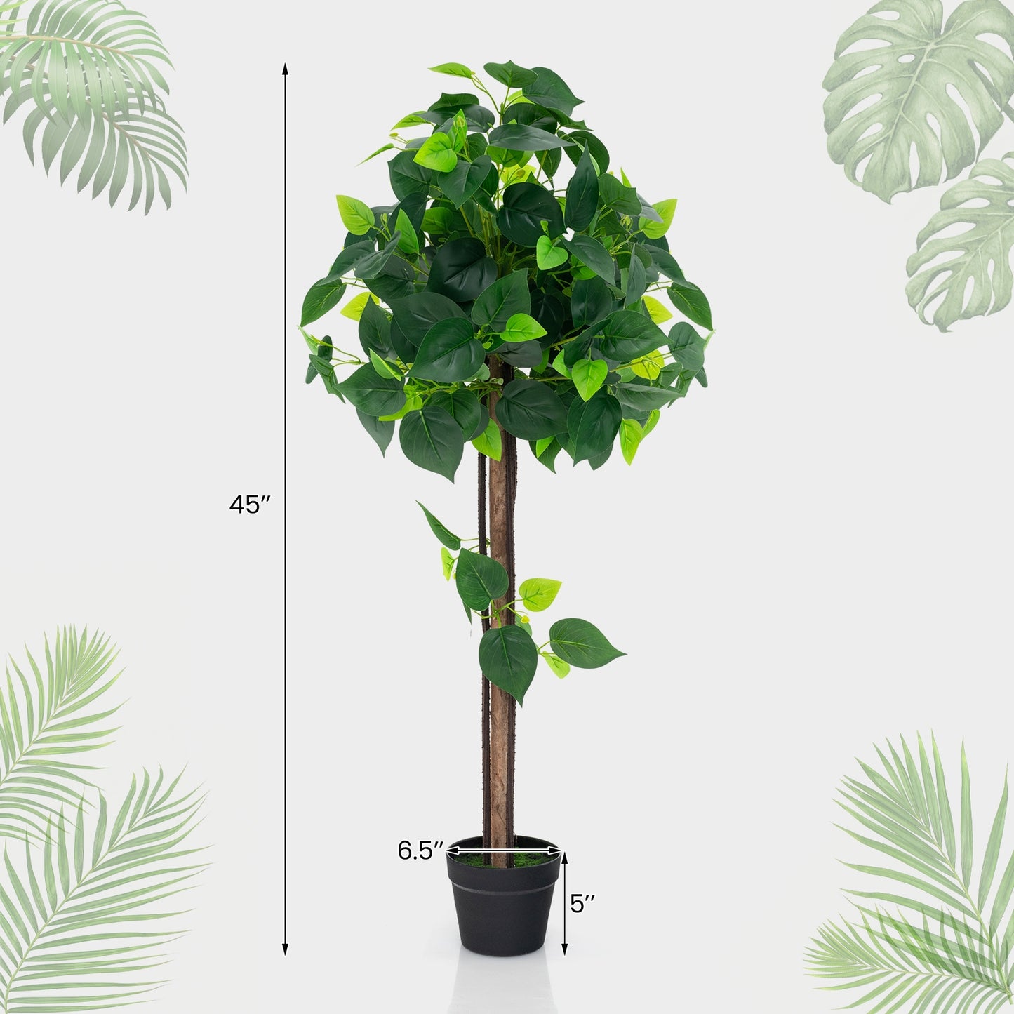 45 Inch Artificial Hydrangea Tree with Bendable Branches, Real Wood Trunk & Cement Pot