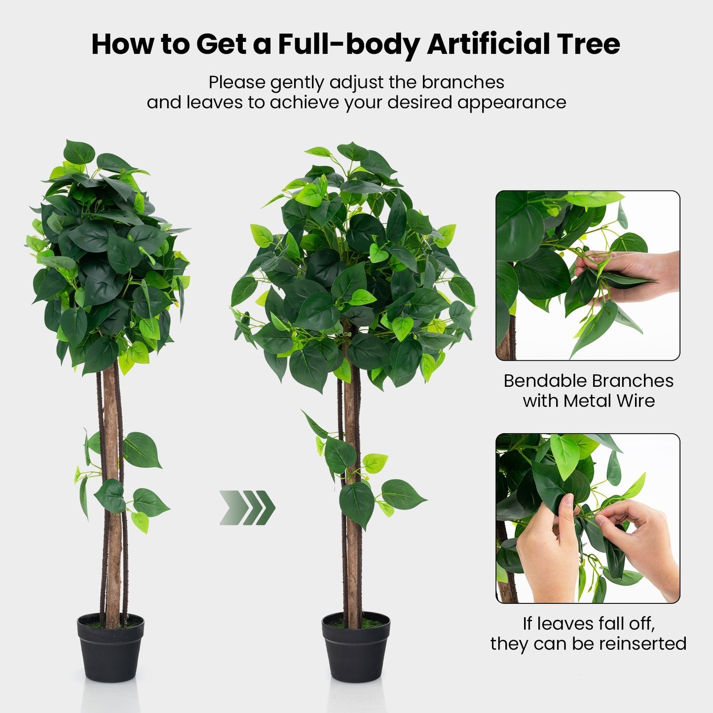 45 Inch Artificial Hydrangea Tree with Bendable Branches, Real Wood Trunk & Cement Pot