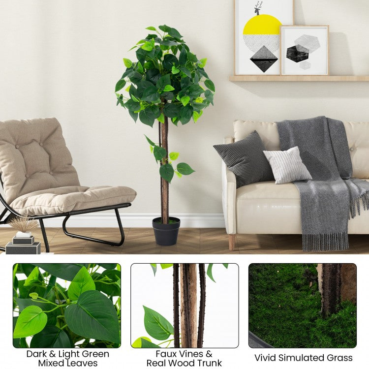 45 Inch Artificial Hydrangea Tree with Bendable Branches, Real Wood Trunk & Cement Pot