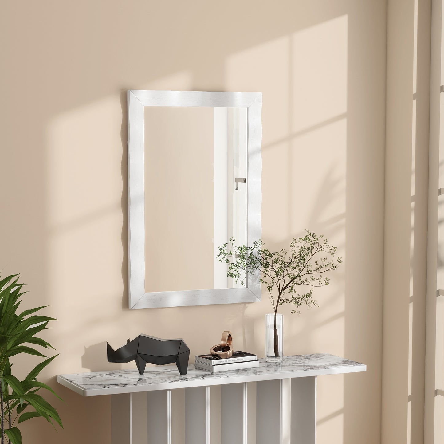 41.5 x 28 Inch Farmhouse Wall Mirror with Premium Solid Wood Frame - White
