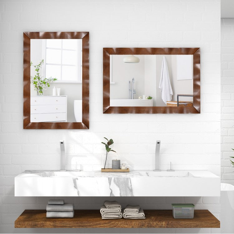 41.5 x 28 Inch Farmhouse Wall Mirror with Premium Solid Wood Frame - Brown