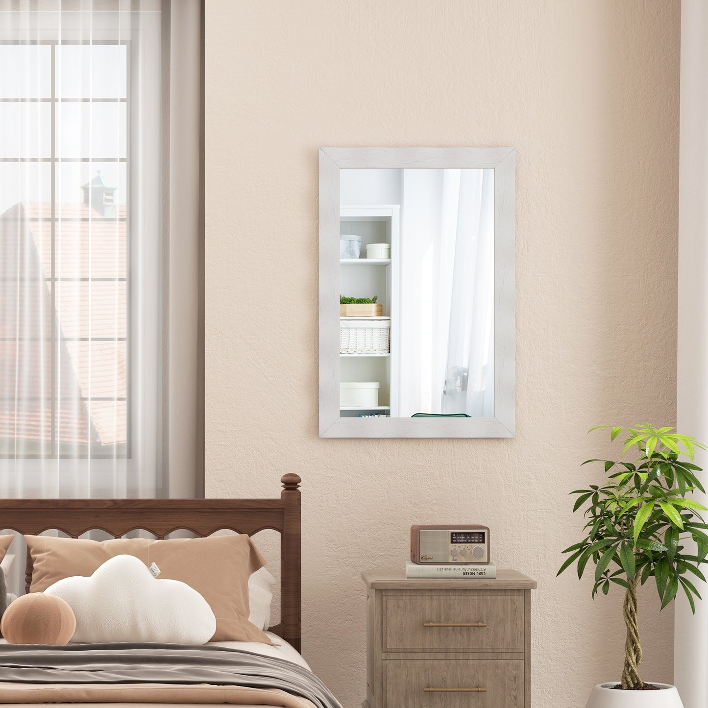 41.5 x 28 Inch Farmhouse Wall Mirror with Premium Solid Wood Frame - White