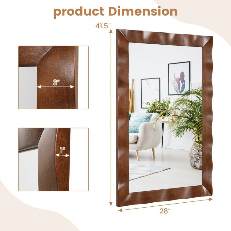 41.5 x 28 Inch Farmhouse Wall Mirror with Premium Solid Wood Frame - Brown