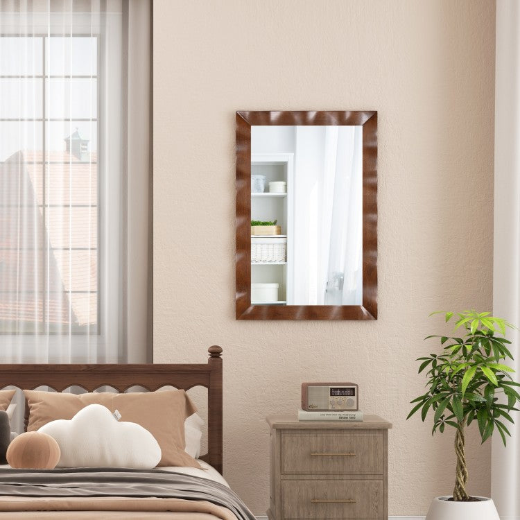 41.5 x 28 Inch Farmhouse Wall Mirror with Premium Solid Wood Frame - Brown