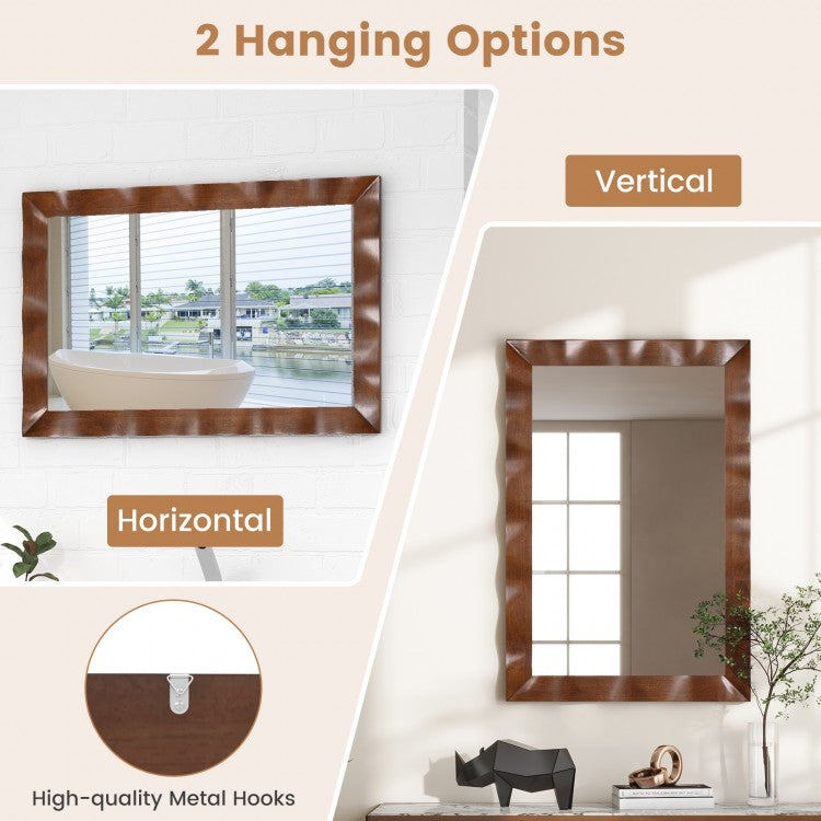 41.5 x 28 Inch Farmhouse Wall Mirror with Premium Solid Wood Frame - Brown