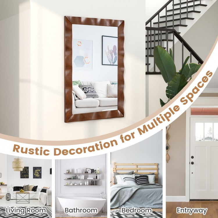 41.5 x 28 Inch Farmhouse Wall Mirror with Premium Solid Wood Frame - Brown
