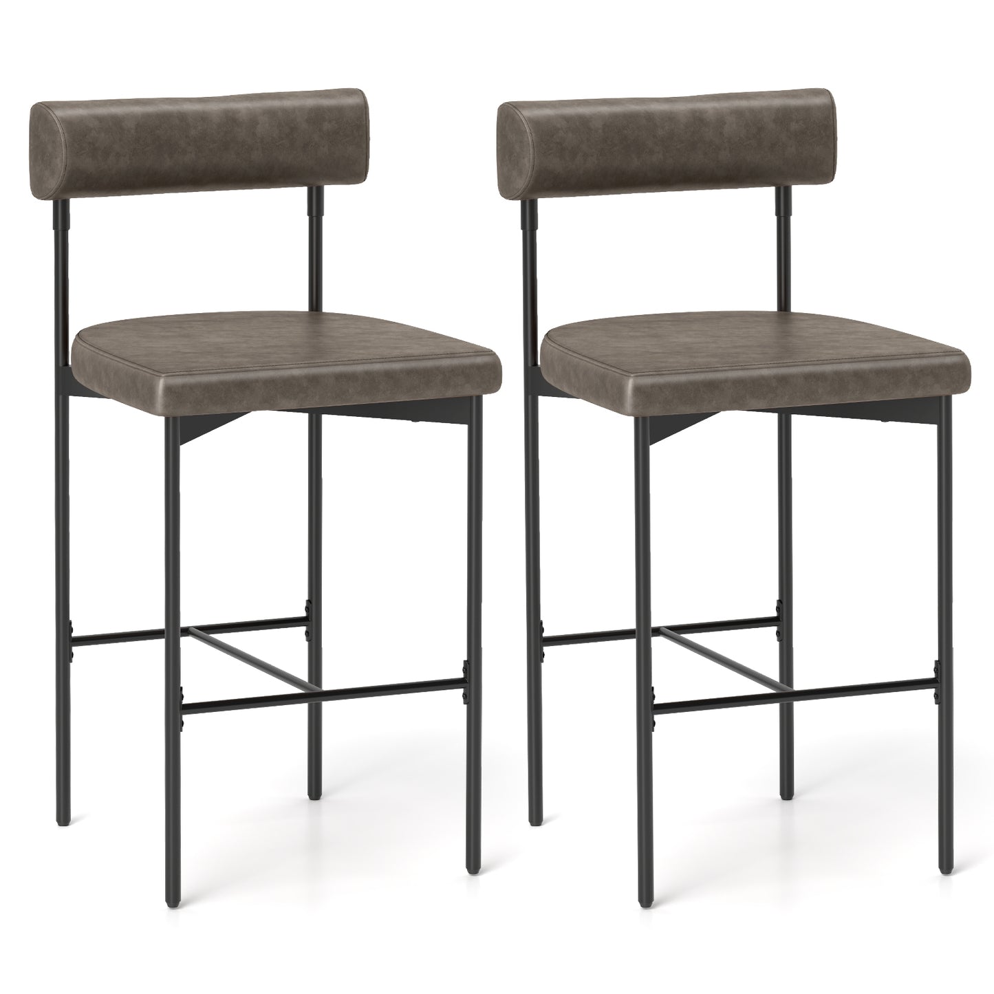Set of 2 Upholstered Counter Height Bar Stools 20 Inch with Backrest in Grey