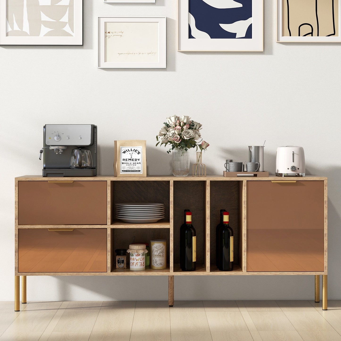 Elegant Mirrored Buffet Cabinet with Storage Drawers and Door for Living Room, Dining or Kitchen