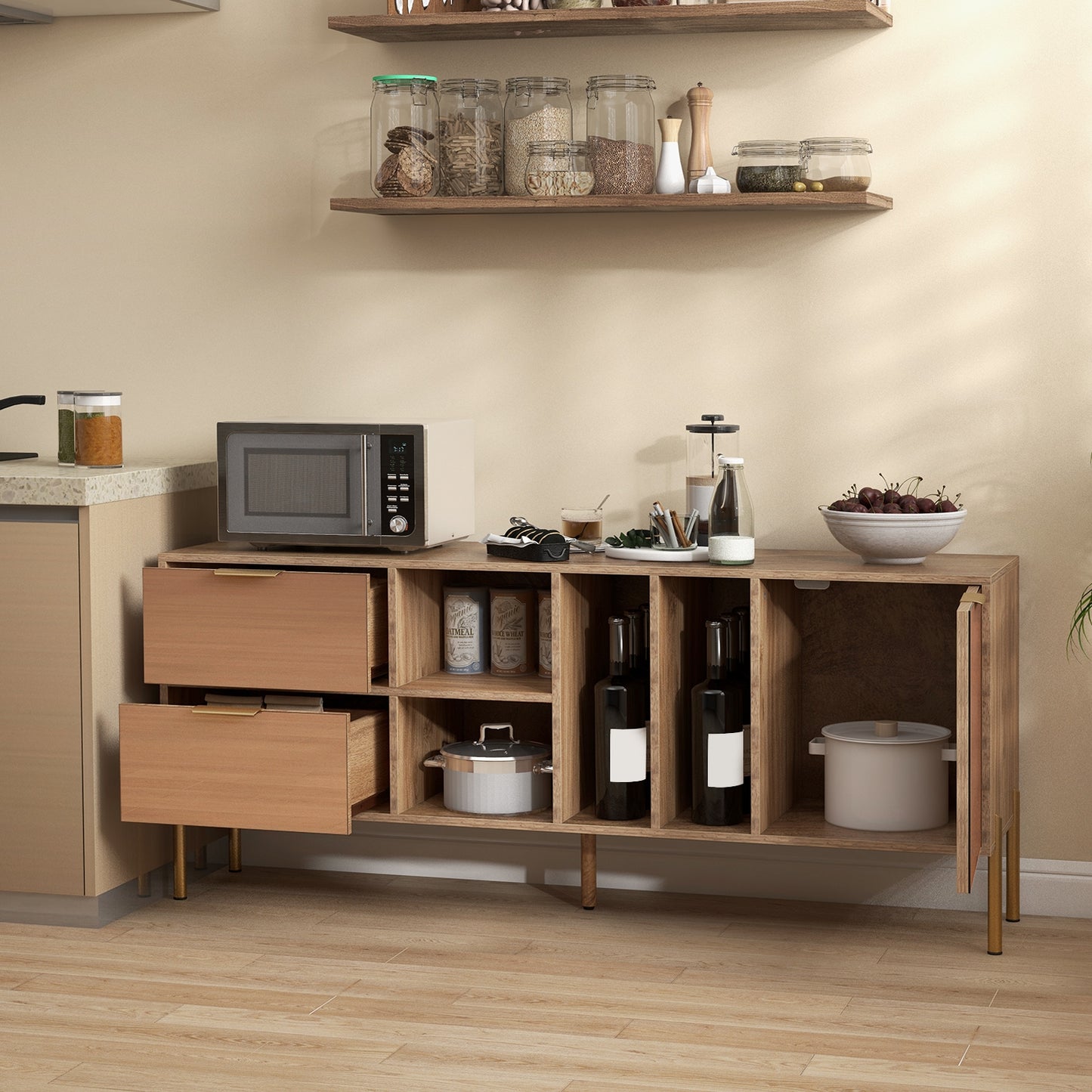 Elegant Mirrored Buffet Cabinet with Storage Drawers and Door for Living Room, Dining or Kitchen
