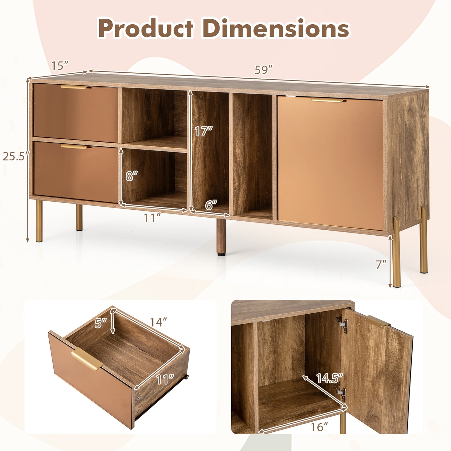 Elegant Mirrored Buffet Cabinet with Storage Drawers and Door for Living Room, Dining or Kitchen