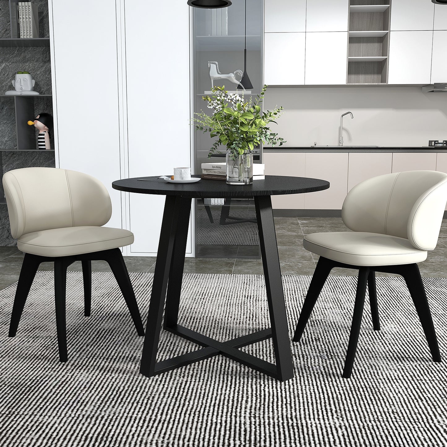 Round 36 Inch Dining Table with Pedestal Base and Solid Wood Frame for 4 People