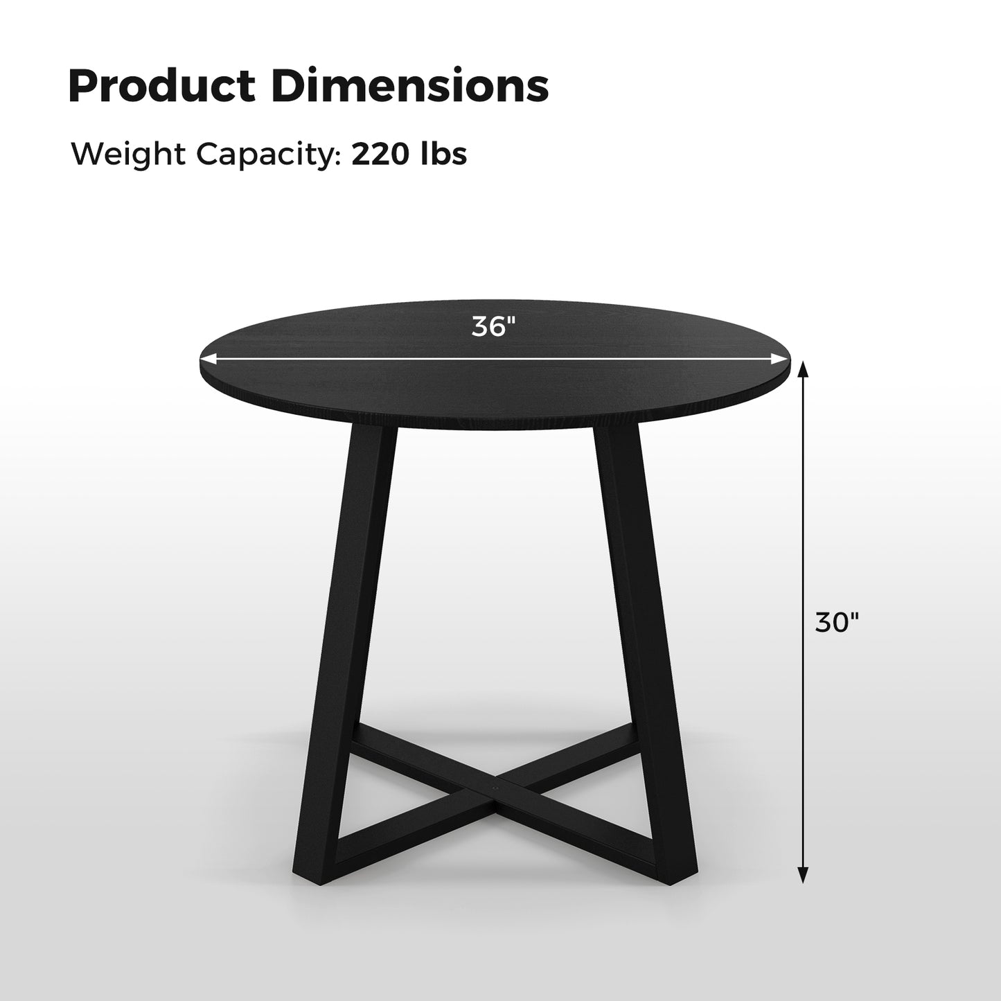 Round 36 Inch Dining Table with Pedestal Base and Solid Wood Frame for 4 People