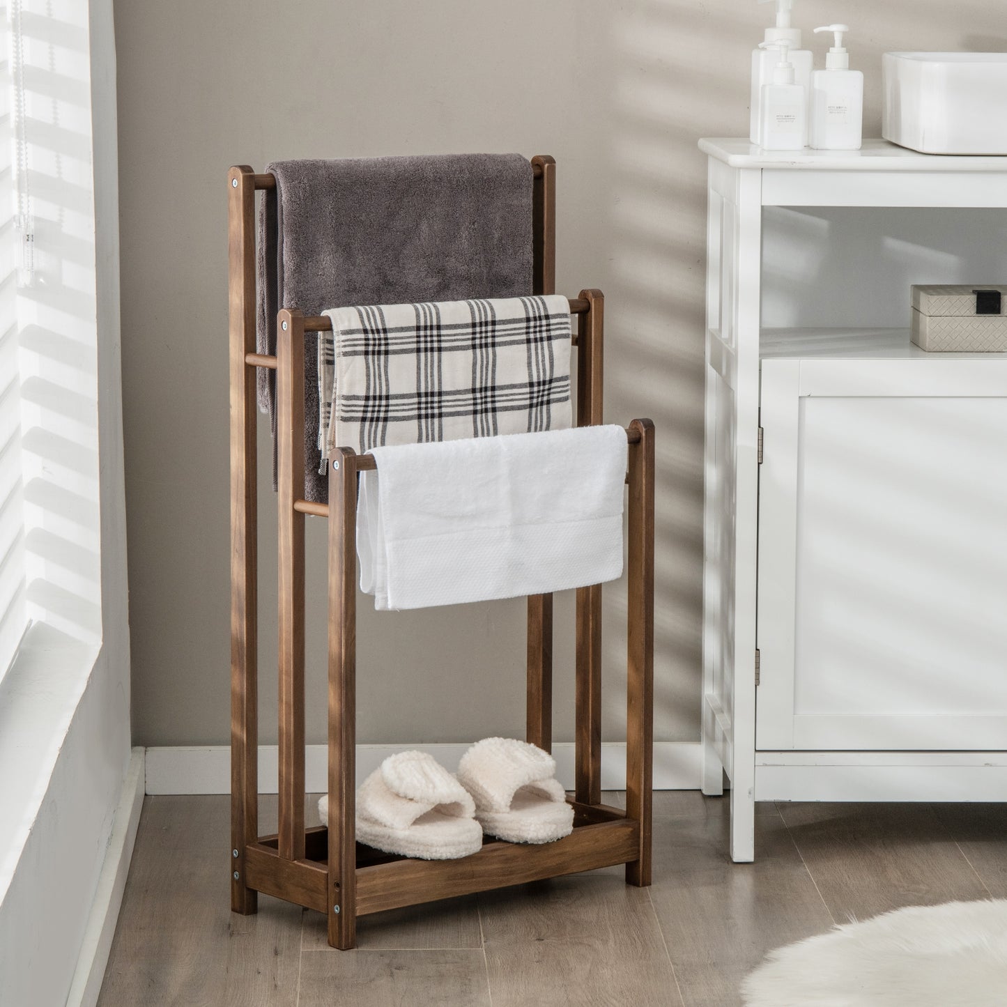 3 Bar Freestanding Towel Rack with Storage Shelf