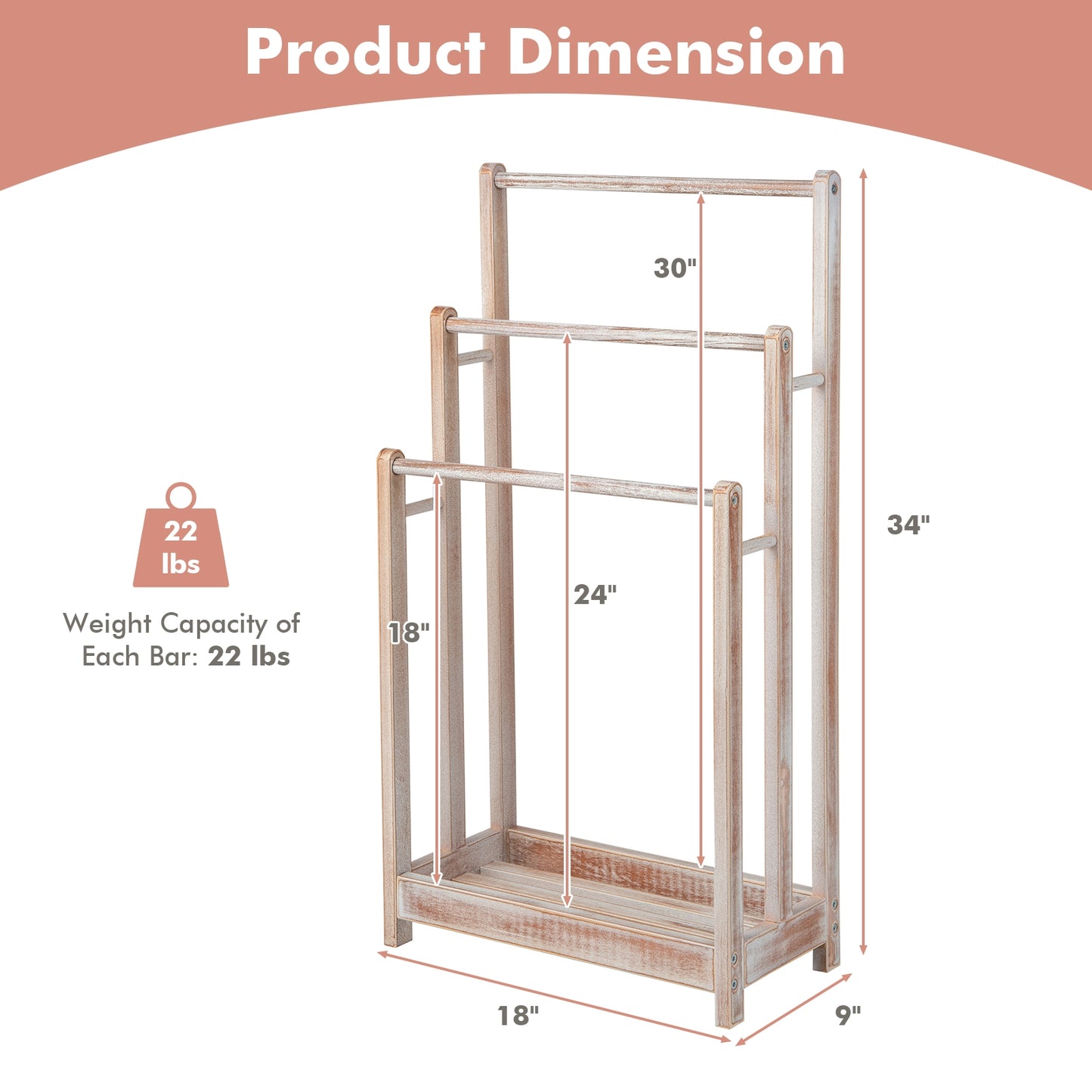 3 Bar Freestanding Towel Rack with Storage Shelf