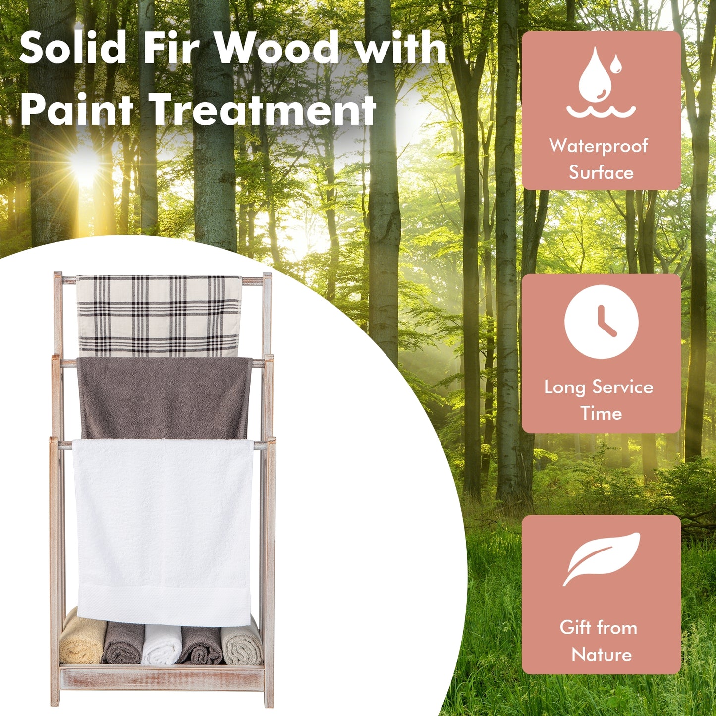 3 Bar Freestanding Towel Rack with Storage Shelf