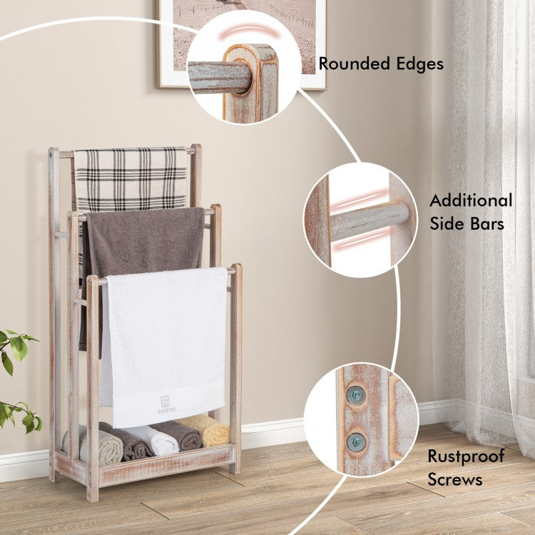 3 Bar Freestanding Towel Rack with Storage Shelf