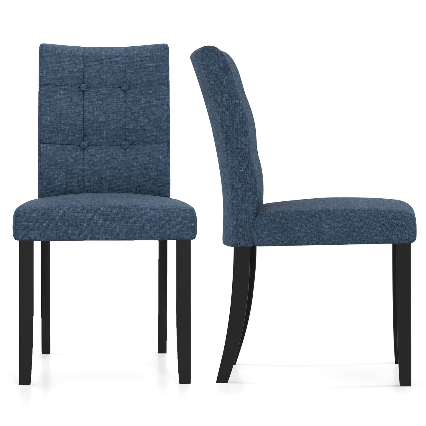 Upholstered Tufted Dining Chairs with High Back and Solid Wood Legs Set of 2