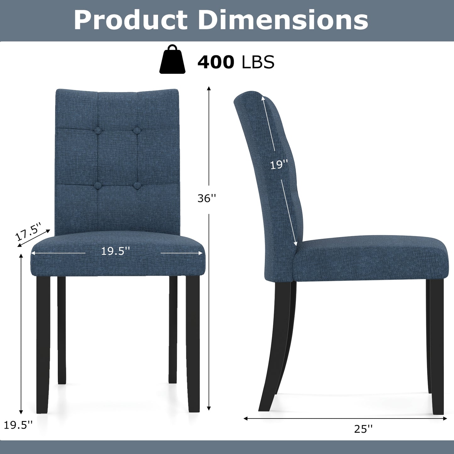 Upholstered Tufted Dining Chairs with High Back and Solid Wood Legs Set of 2