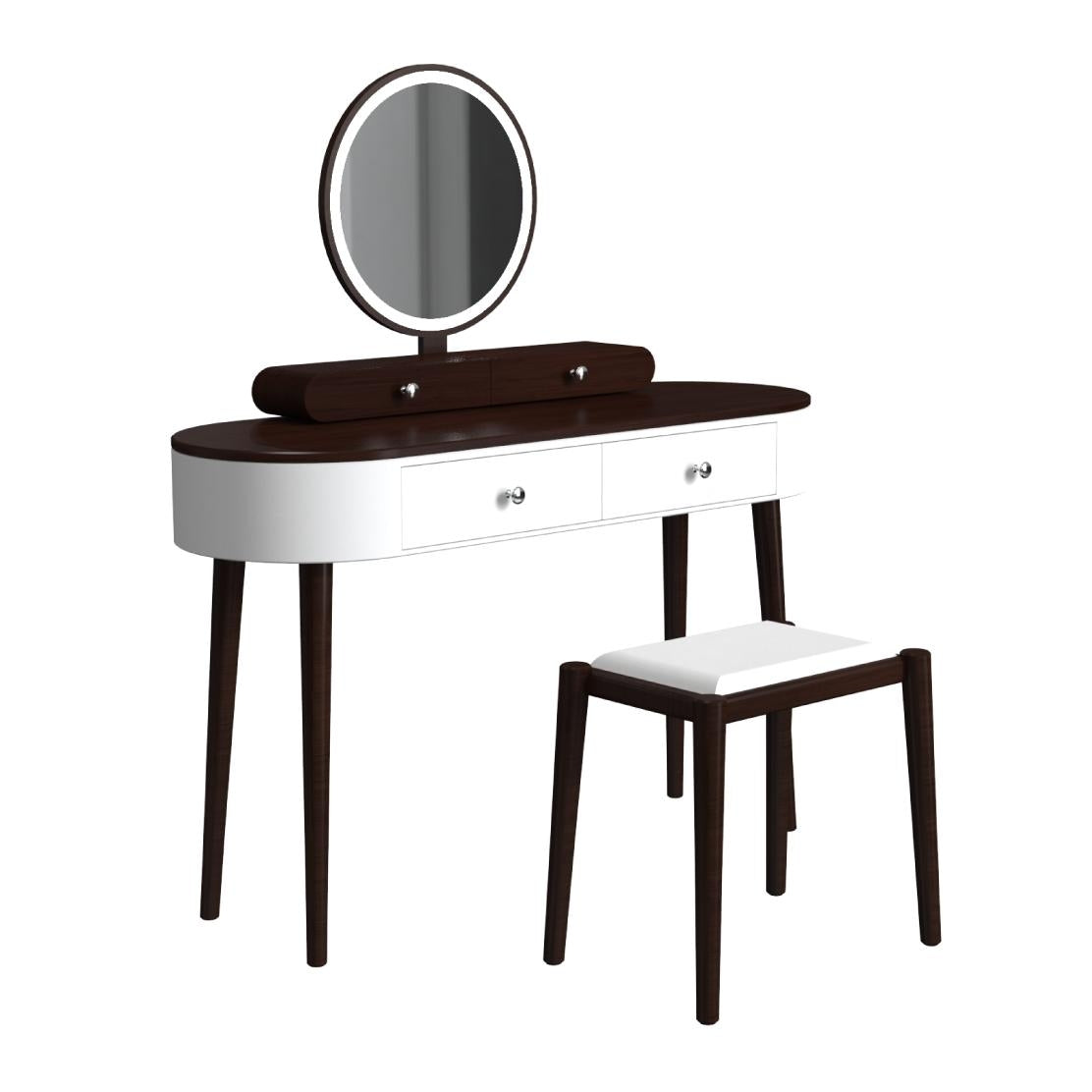 Makeup Vanity Table Set with Adjustable LED Mirror, Cushioned Stool and 4 Storage Drawers – White & Brown