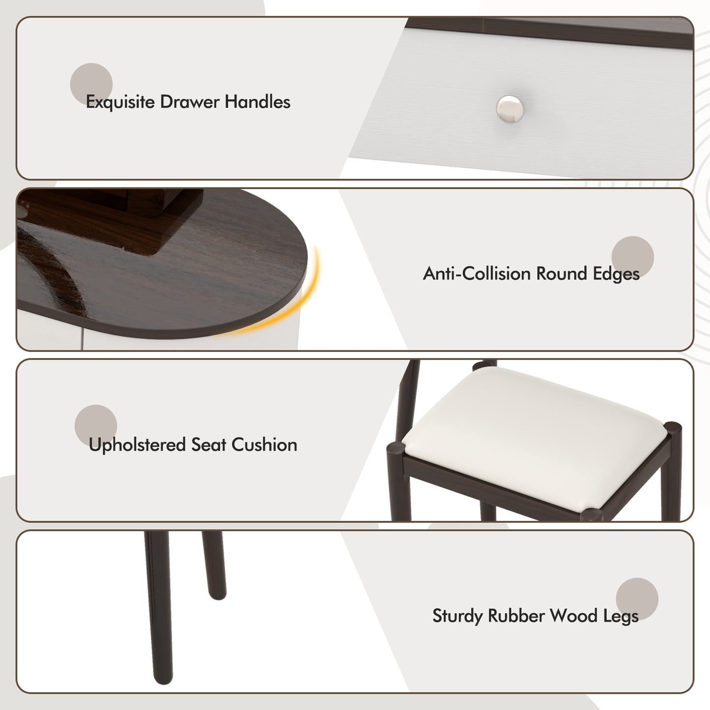 Makeup Vanity Table Set with Adjustable LED Mirror, Cushioned Stool and 4 Storage Drawers – White & Brown