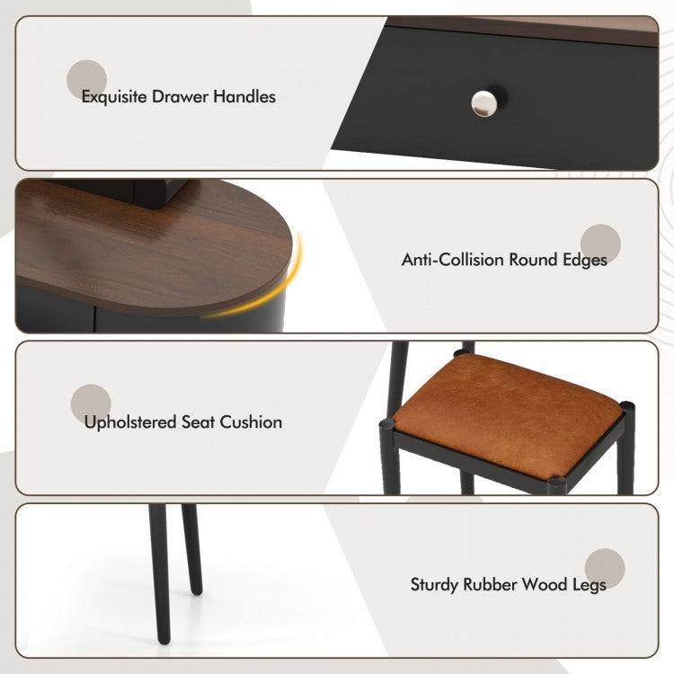Makeup Vanity Table Set with Adjustable LED Mirror, Cushioned Stool and 4 Storage Drawers – Black & Brown