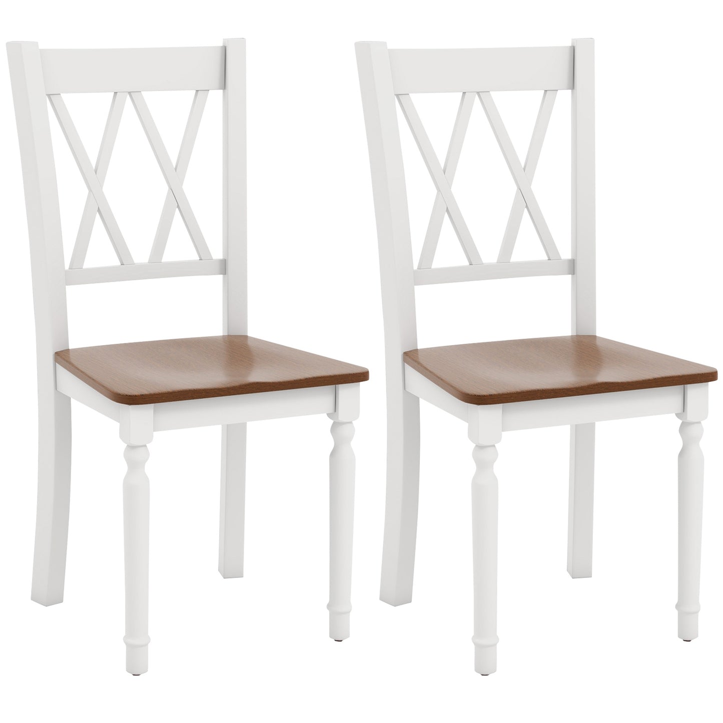 Farmhouse Wooden Dining Chairs with Rubber Wood Seat and Curved Backrest, Set of 2/4