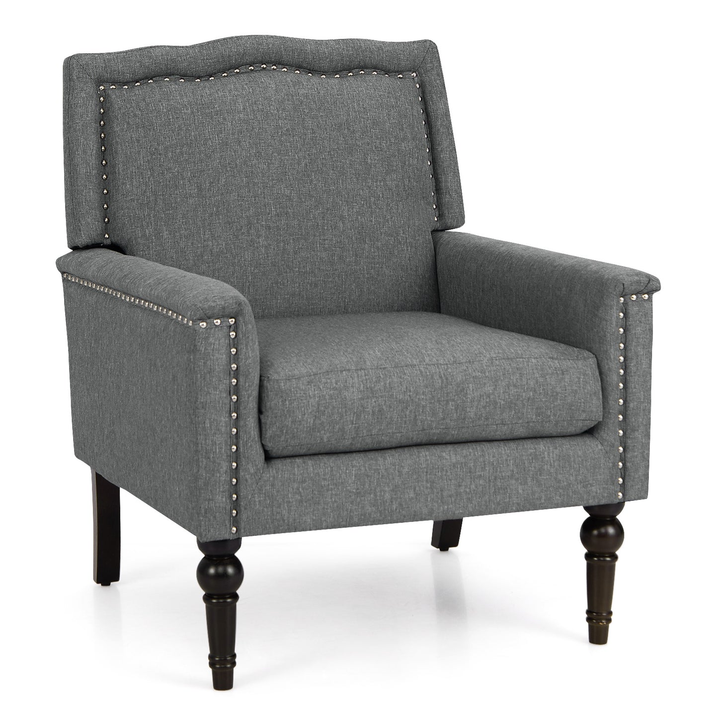 Comfortable Mid-Century Upholstered Armchair with Thick Cushion and Solid Wood Frame
