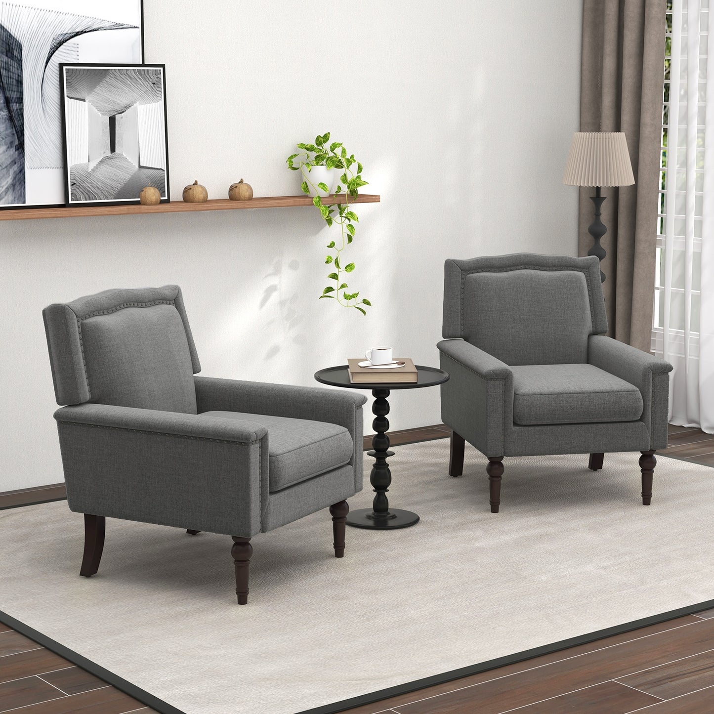 Comfortable Mid-Century Upholstered Armchair with Thick Cushion and Solid Wood Frame