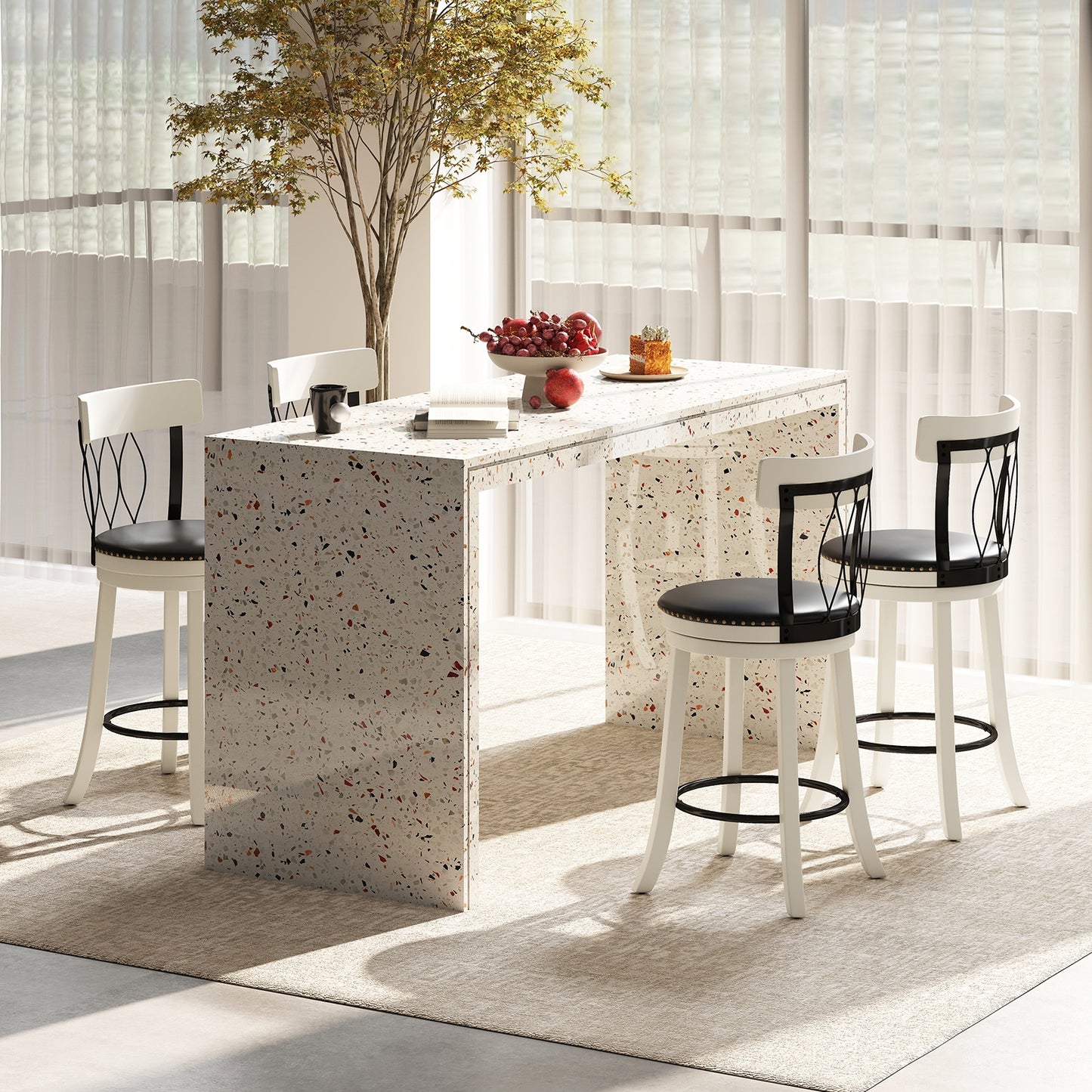 Swivel Bar Stools with Footrest and Tufted Rivet Detail Rubber Wood Frame 2-Piece Set - 26 inch