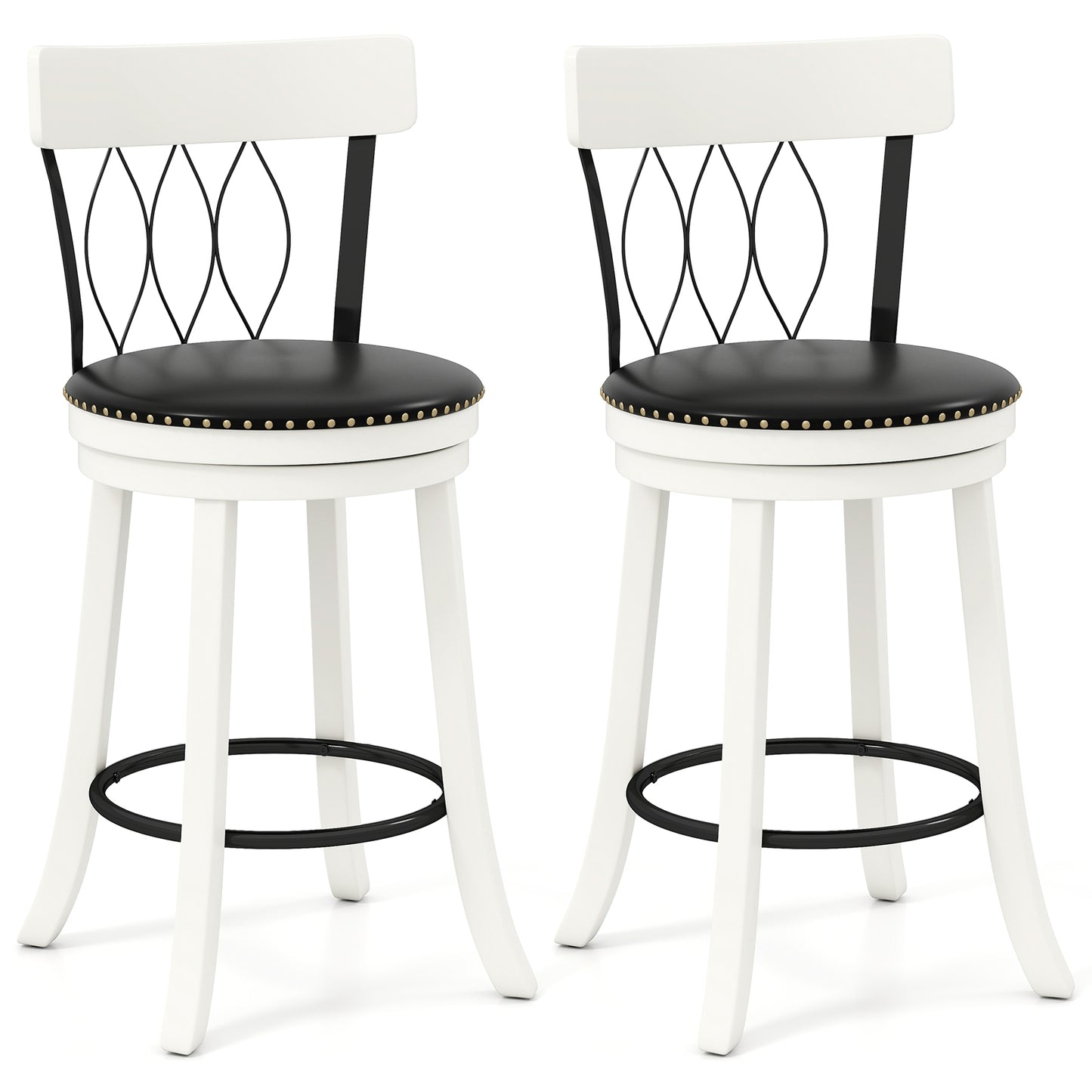 Swivel Bar Stools with Footrest and Tufted Rivet Detail Rubber Wood Frame 2-Piece Set - 26 inch