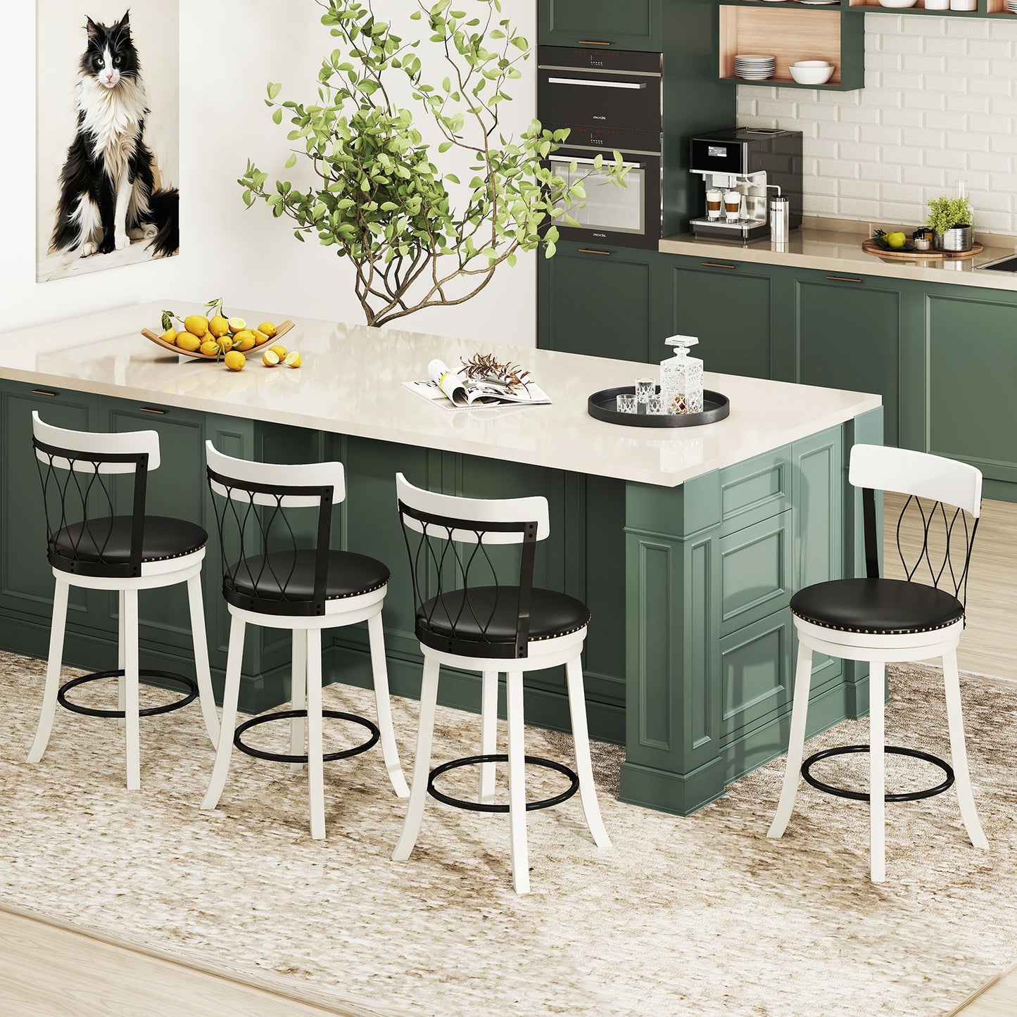 Swivel Bar Stools with Footrest and Tufted Rivet Detail Rubber Wood Frame 2-Piece Set - 26 inch