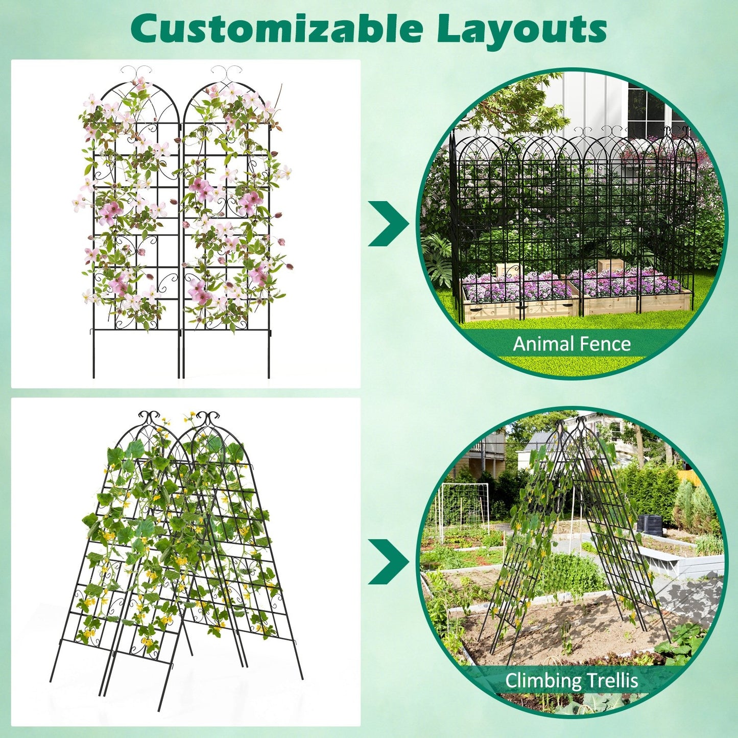 2/4 Pack 71 Inch Decorative Metal Trellis – Elegant Support for Climbing Plants and Vines