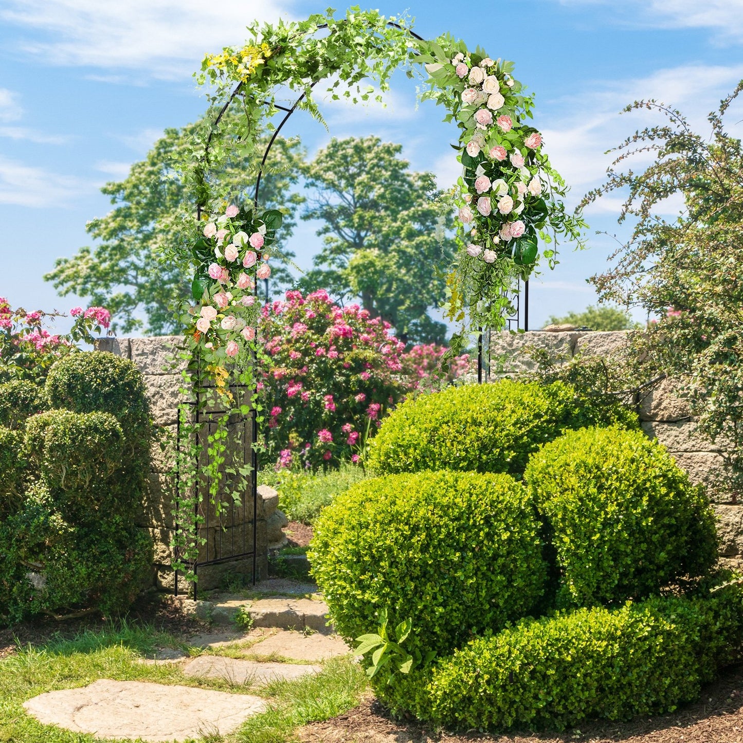 7.9 Feet Metal Garden Arch with Trellis and Fence for Climbing Plants – Elegant Outdoor Arbor