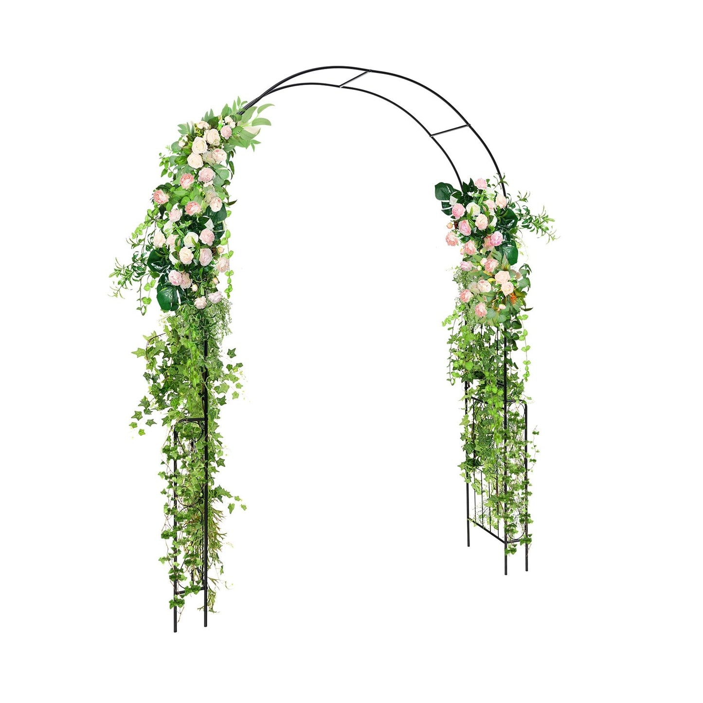 7.9 Feet Metal Garden Arch with Trellis and Fence for Climbing Plants – Elegant Outdoor Arbor