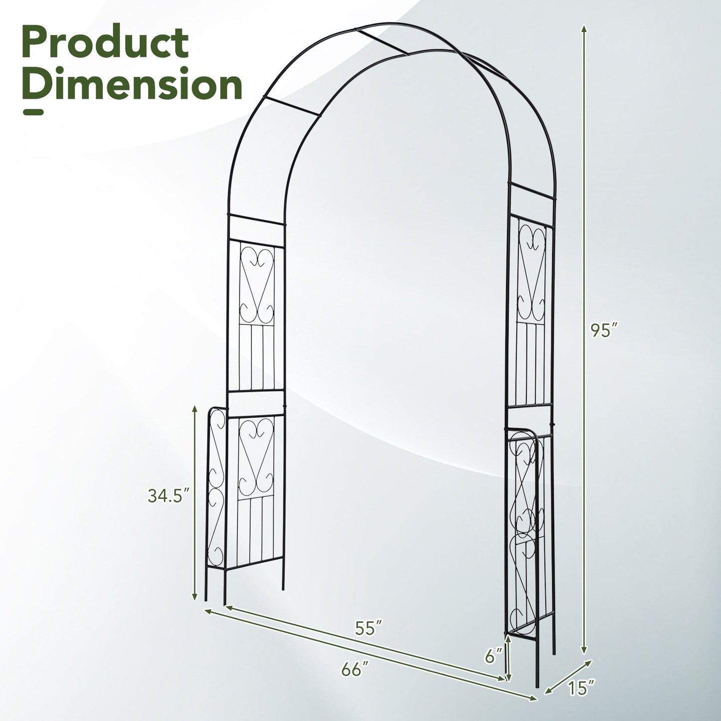 7.9 Feet Metal Garden Arch with Trellis and Fence for Climbing Plants – Elegant Outdoor Arbor