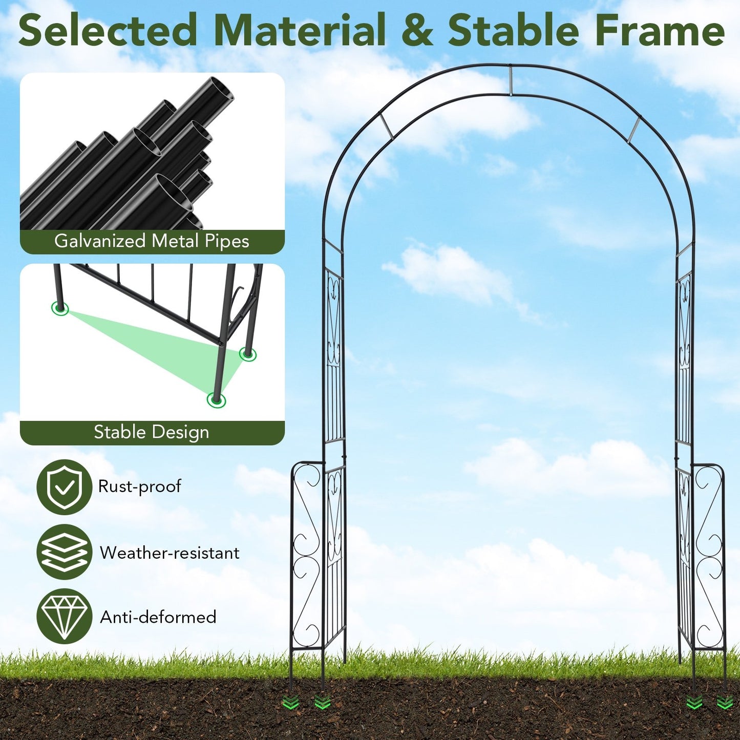 7.9 Feet Metal Garden Arch with Trellis and Fence for Climbing Plants – Elegant Outdoor Arbor