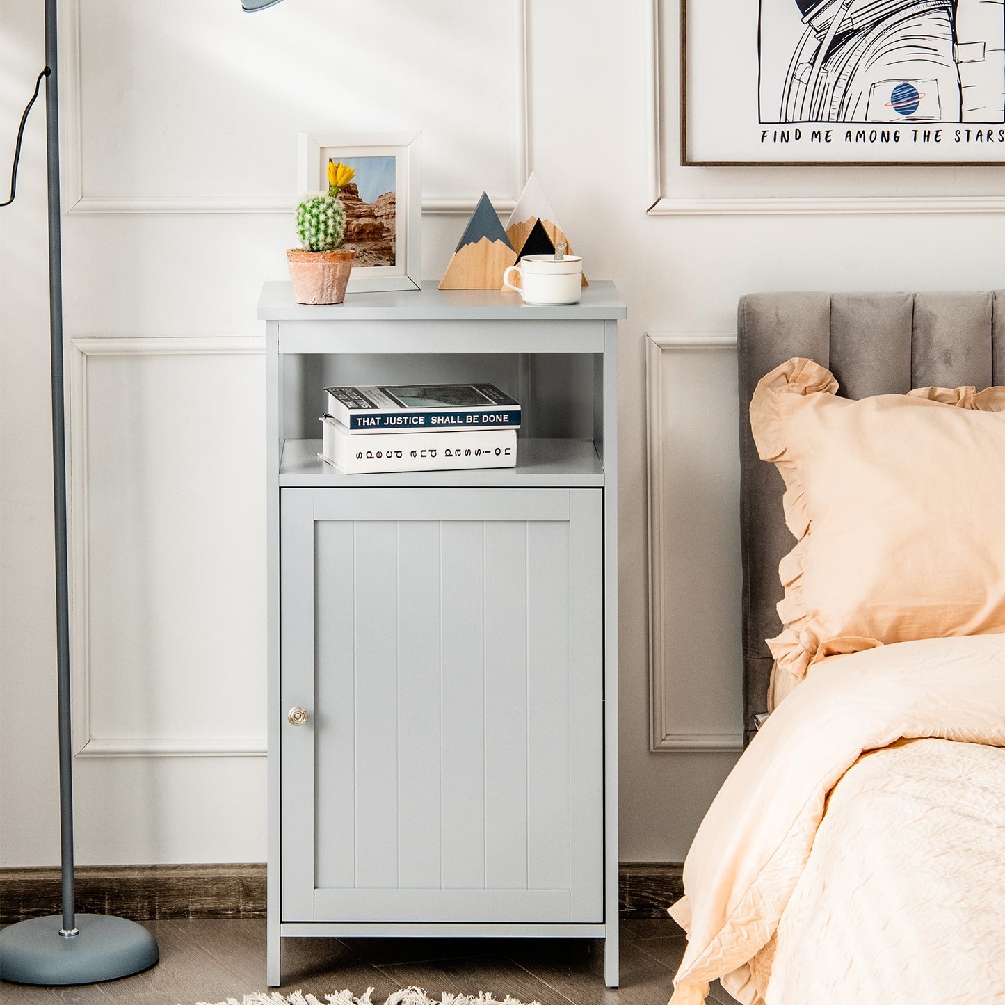 Multifunctional Floor Cabinet Storage Rack with Adjustable Shelves and Organizer Stand