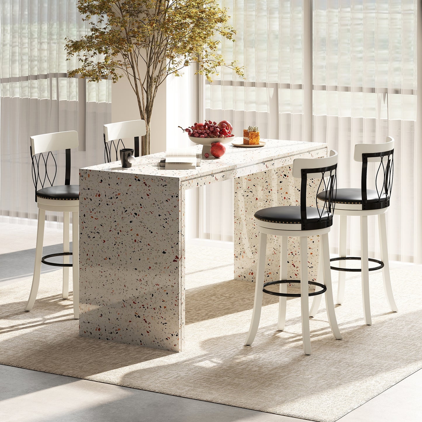 Swivel Bar Stools with Footrest and Tufted Rivet Detail Rubber Wood Frame 2-Piece Set - 30 inch