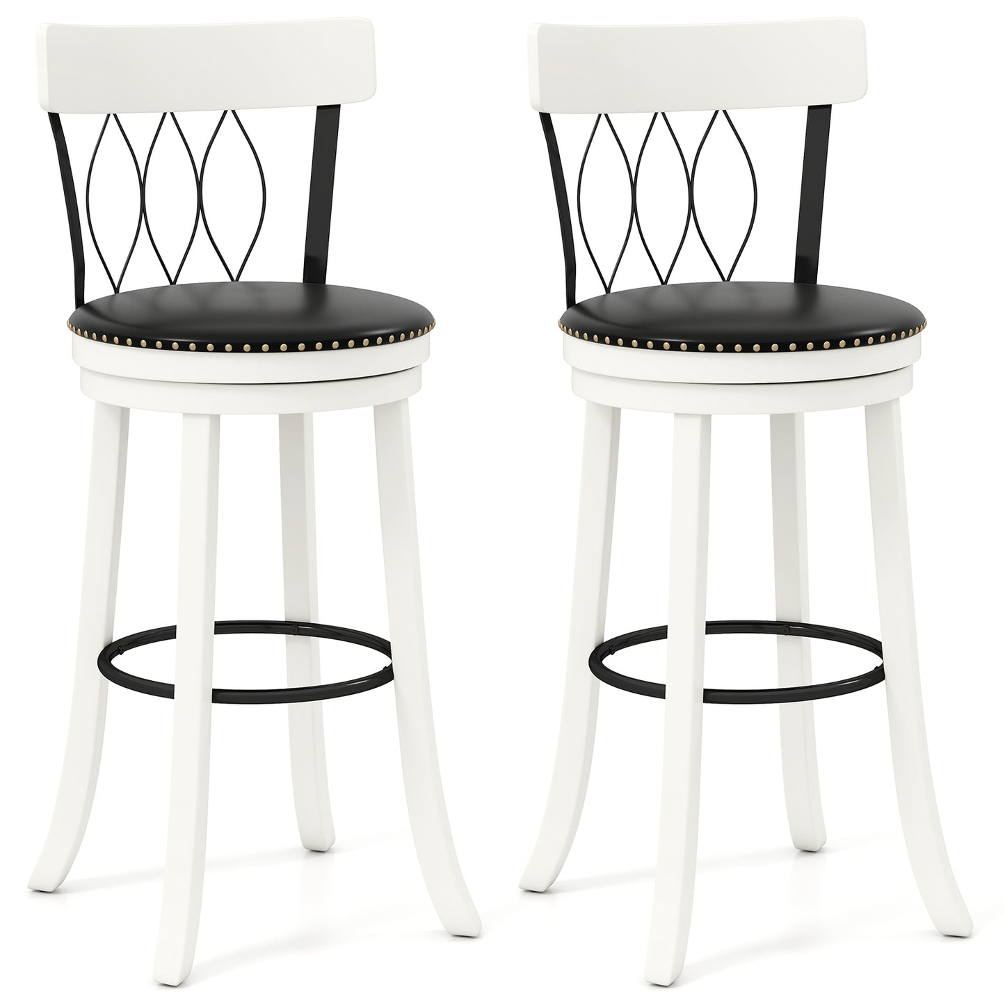 Swivel Bar Stools with Footrest and Tufted Rivet Detail Rubber Wood Frame 2-Piece Set - 30 inch