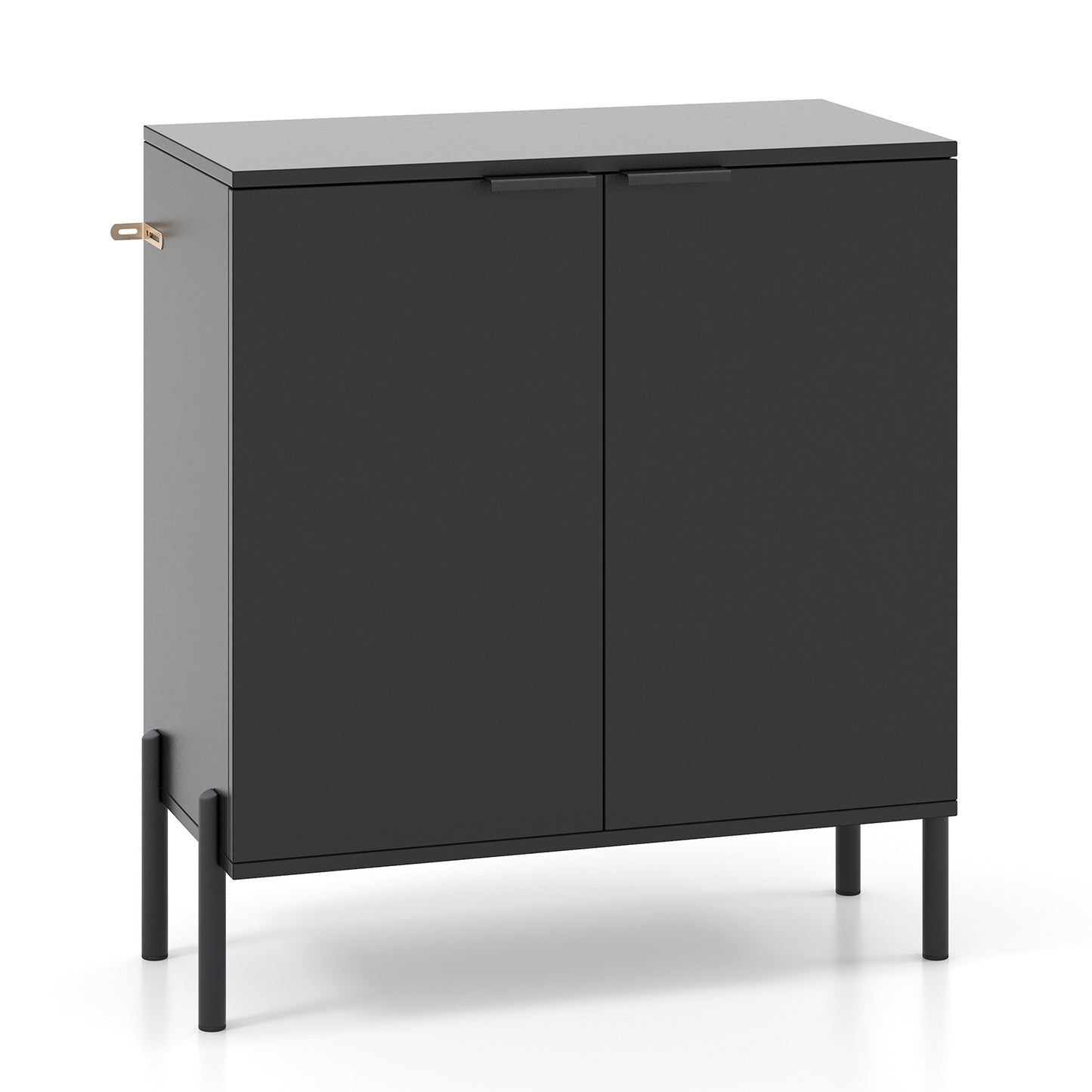 Modern 2-Door Buffet Sideboard with Adjustable Shelf and Metal Legs - Black
