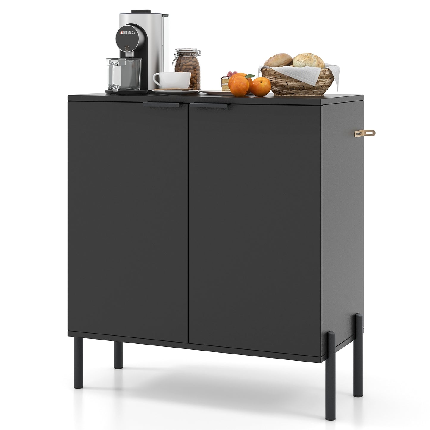Modern 2-Door Buffet Sideboard with Adjustable Shelf and Metal Legs - Black