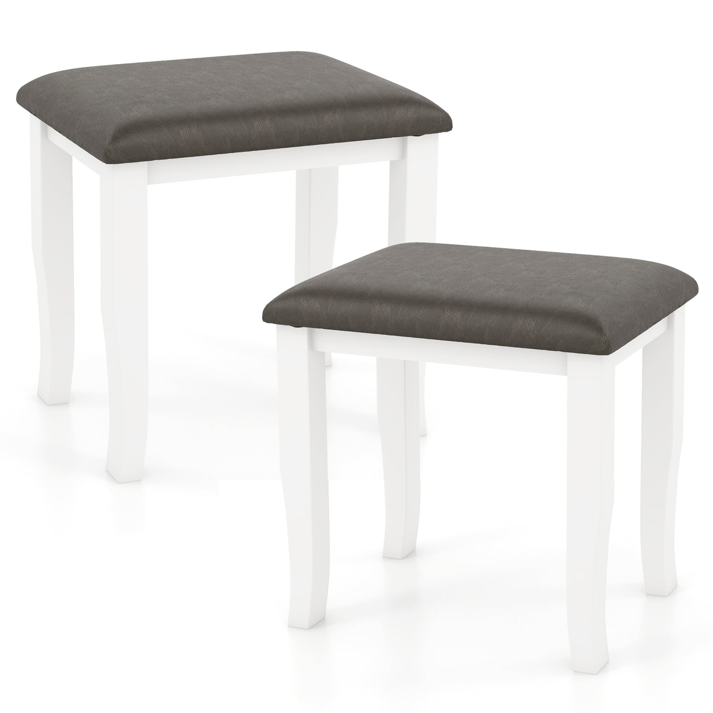 Set of 2 Faux Leather Vanity Stools with Cushioned Seats for Makeup Room and Living Room
