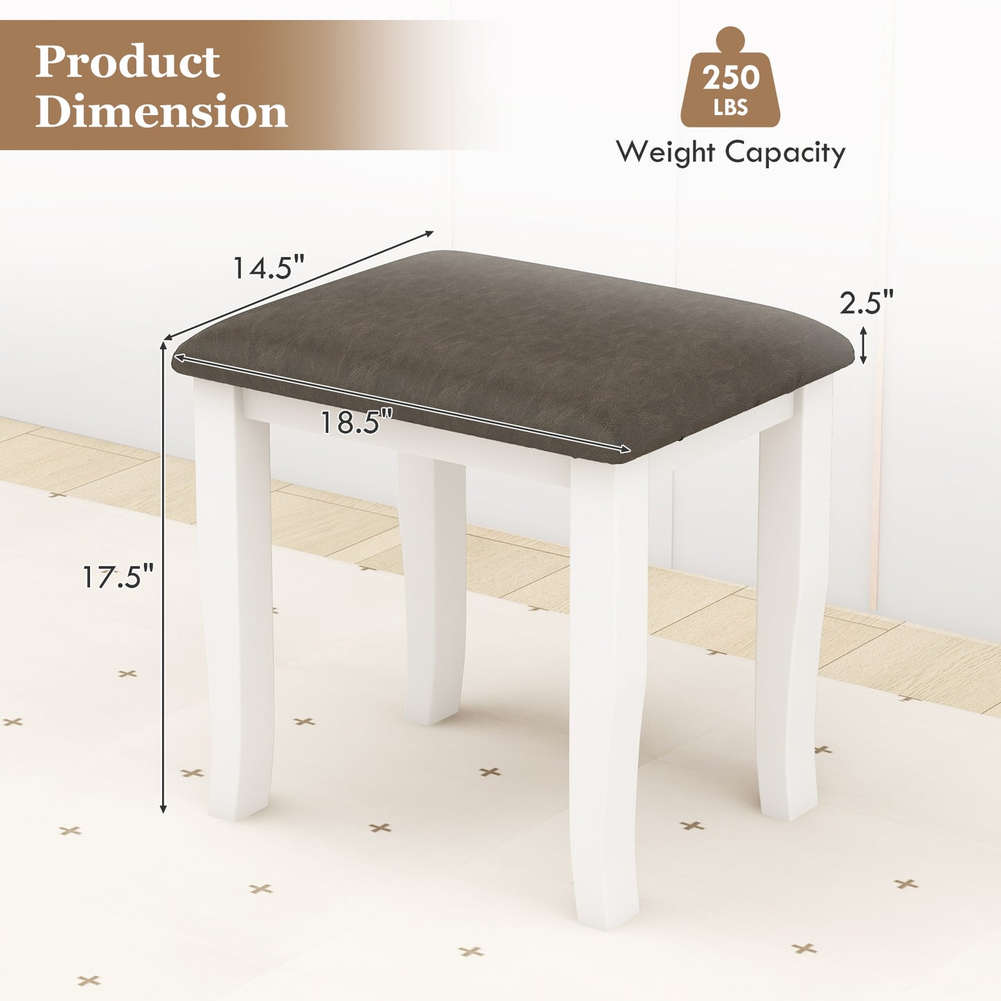 Set of 2 Faux Leather Vanity Stools with Cushioned Seats for Makeup Room and Living Room