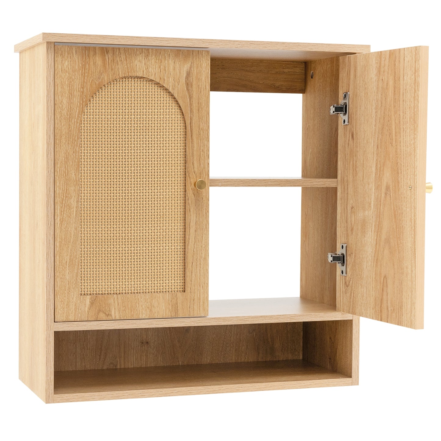 Wall-Mounted Medicine Cabinet with 2 Rattan Doors for Multi-Purpose Use