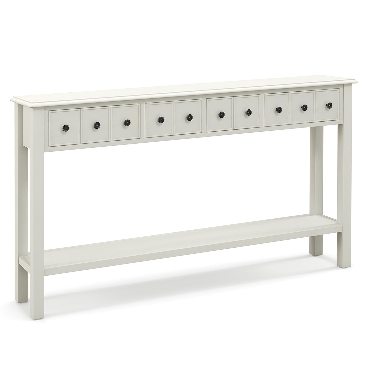 Spacious 60 Inch Sofa Table with 4 Drawers and Open Shelf for Living Room - White